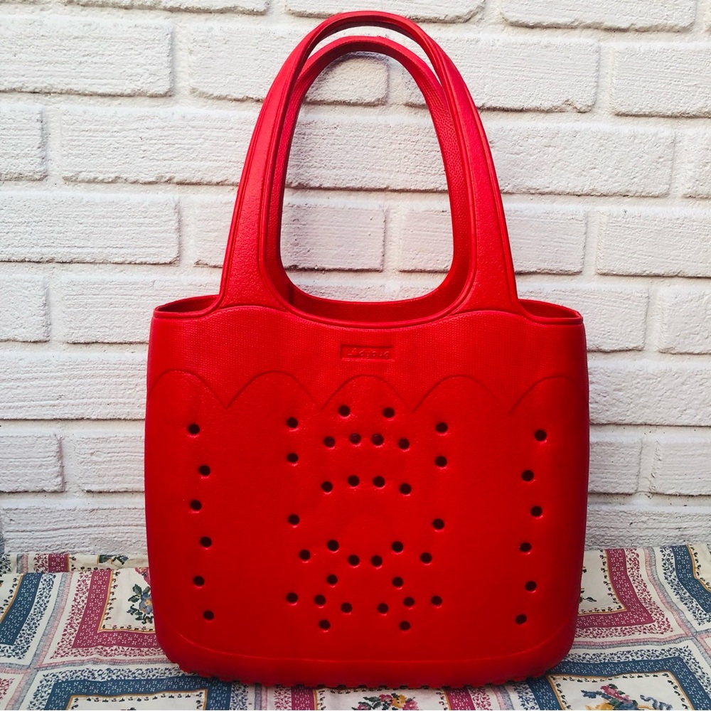 Vibrant Red Perforated Tote Bag Ladybug Beach Bag